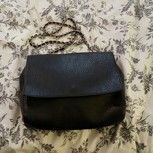 Black Faux Leather Shoulder Bag