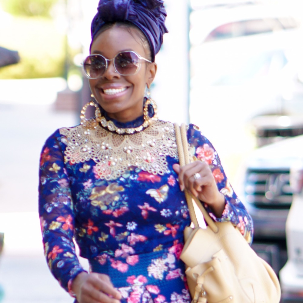 Floral beaded and French lace top.