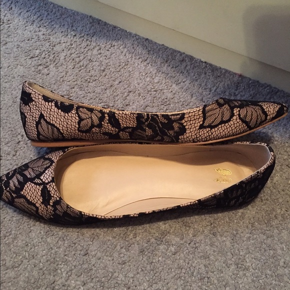 Worn once! Nude with black lace overlay flats