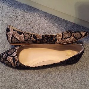 Worn once! Nude with black lace overlay flats