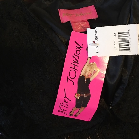 One sz Betsey Johnson blk lace + fringe bolero top - Picture 3 of 4