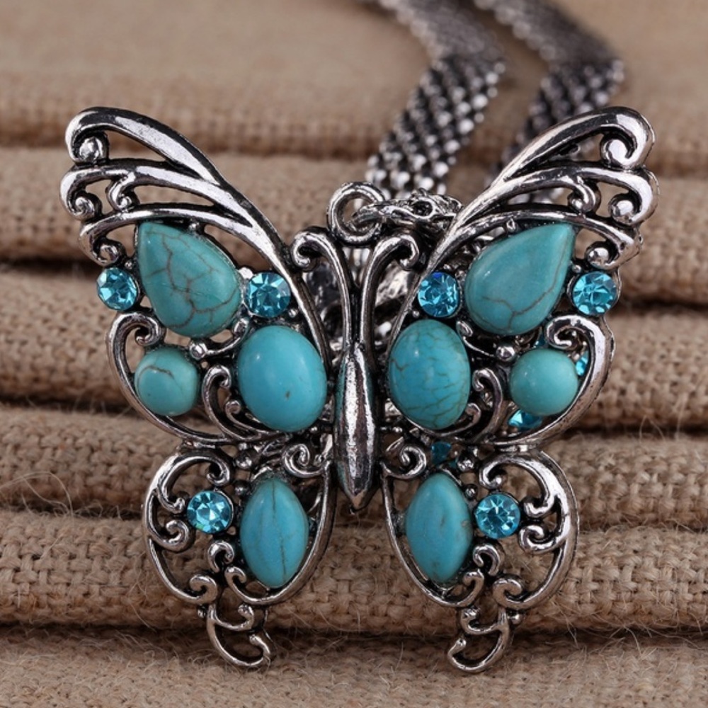 Tibetan Silver Turquoise Butterfly Jewelry Set