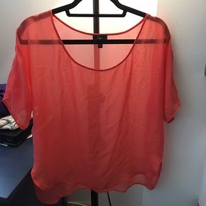 Coral Aqua sheer quarter sleeve top - size M