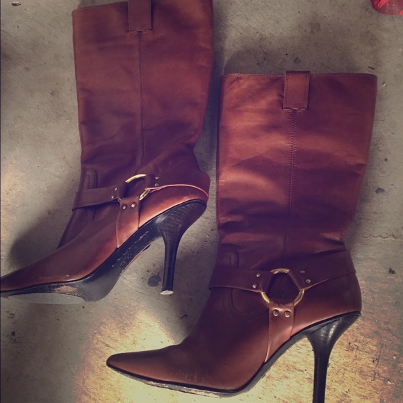 Brown heel leather boots Sz 6.5