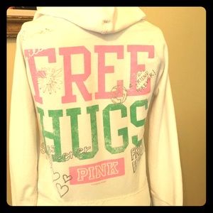 Victoria Secret Pink- White Free Hugs Hoodie