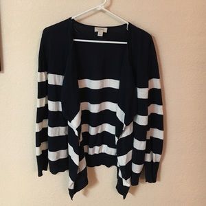 LOFT, Large open cardigan sweater. Navy & white.