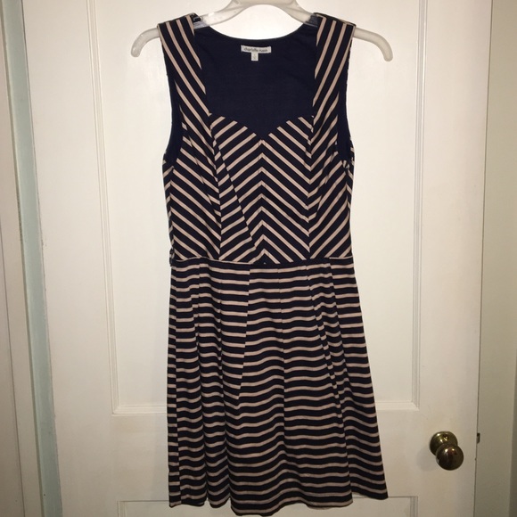 Navy and tan striped dress