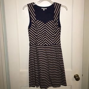 Navy and tan striped dress