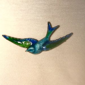 Vintage Enamel and Sterling Silver Bluebird Pin