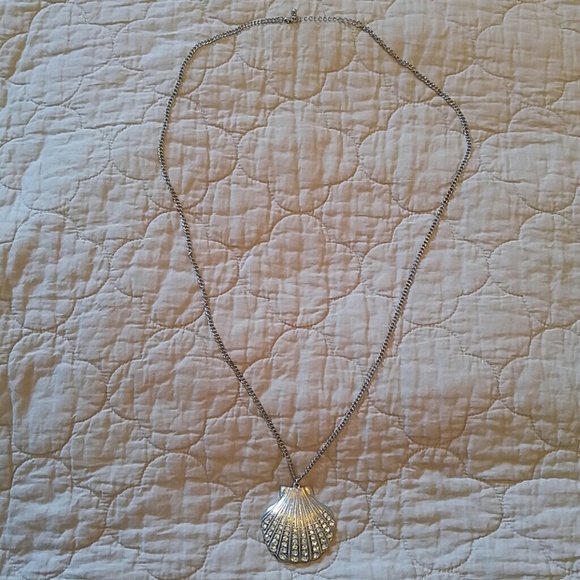 Silver Seashell Rhinestone Long Necklace