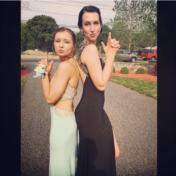 Prom Dress Teal La Femme strapless - Picture 2 of 3