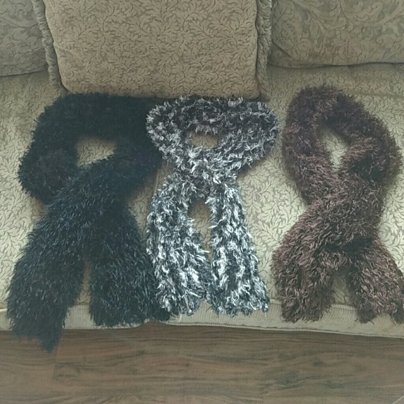 Black, brown, black/white scarves