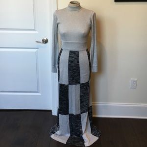 Vintage Silver and Black L/S Maxi Dress, Size XS