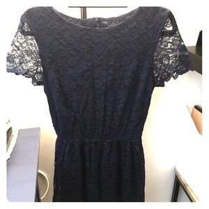Navy Aqua Lace Cap Sleeve Dress
