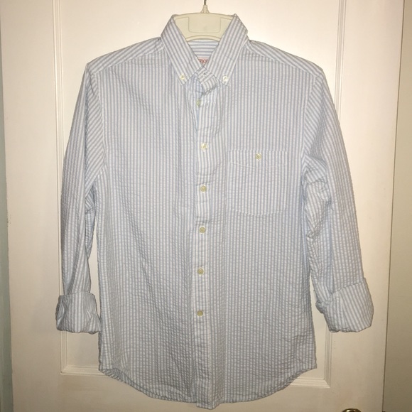 Blue and white stripe oxford