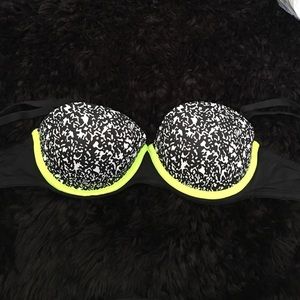 Black and yellow push up strapless bra