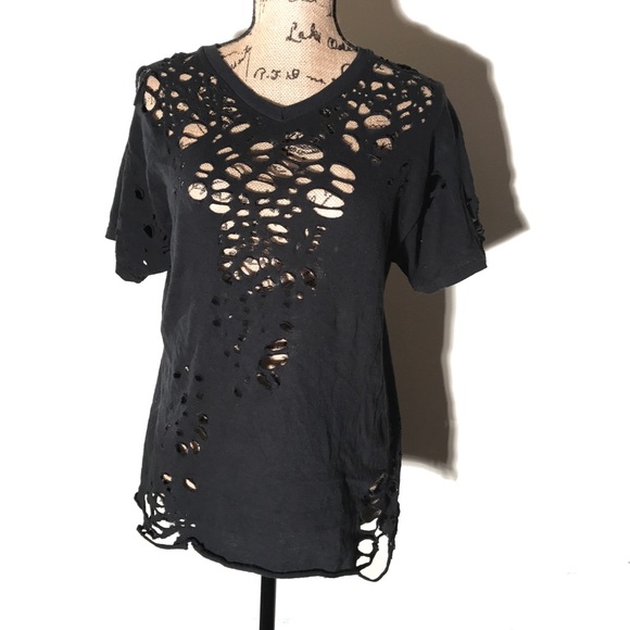 reVamp'D Tops - ✂️ CUSTOM • Distressed + destroyed plain black tee