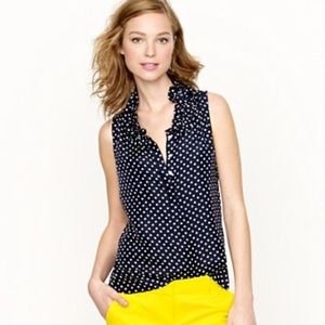 J Crew navy polka dot blouse