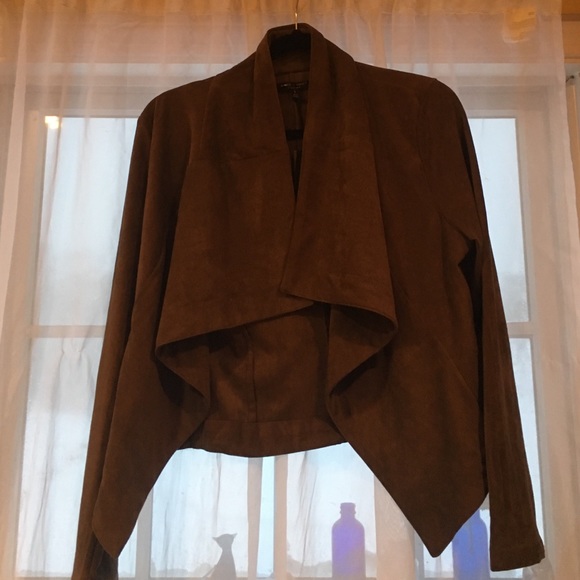 Faux suede draped front jacket