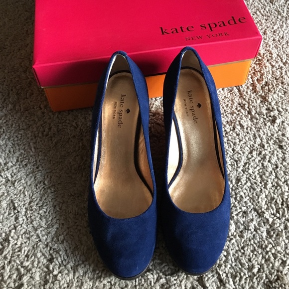 NIB Kate Spade Allie 7.5 navy blue suede wedges - Picture 4 of 4
