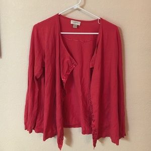 Large, LOFT long sleeve pink cartigan with sequins