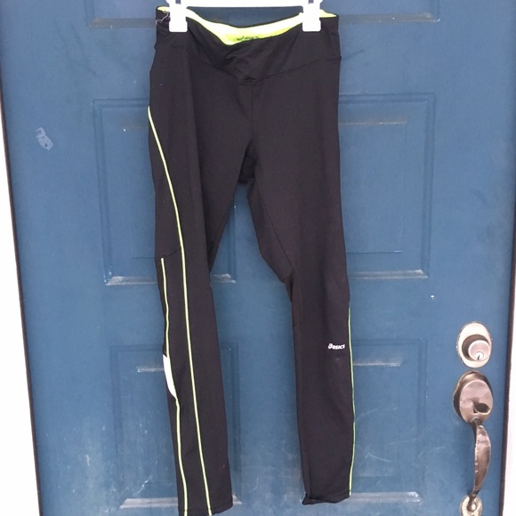 asics mesh leggings with green piping NEEDS TO GO!