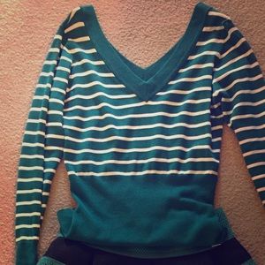 Guess xl teal and white striped sweater