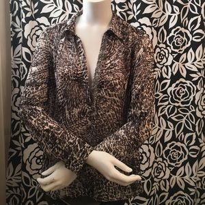 Jennifer Lopez, Black and White print Sheer Blouse