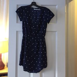 Navy and white polka dot dress