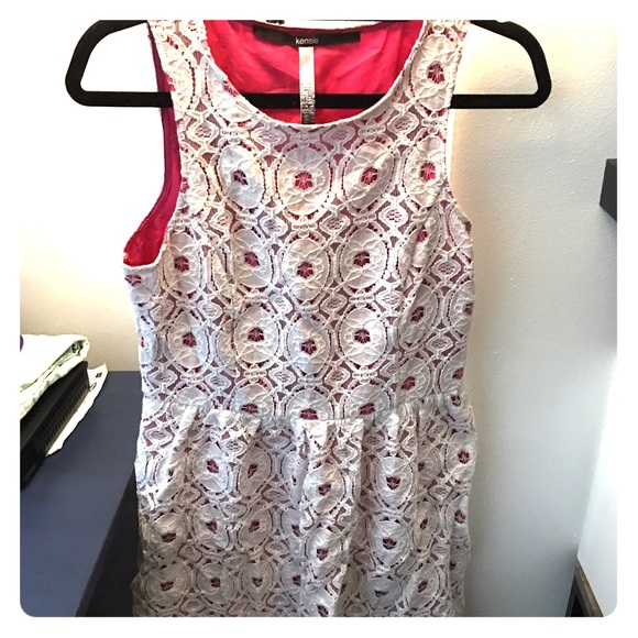 Pink Kensie Tank Dress with White Lace Overlay