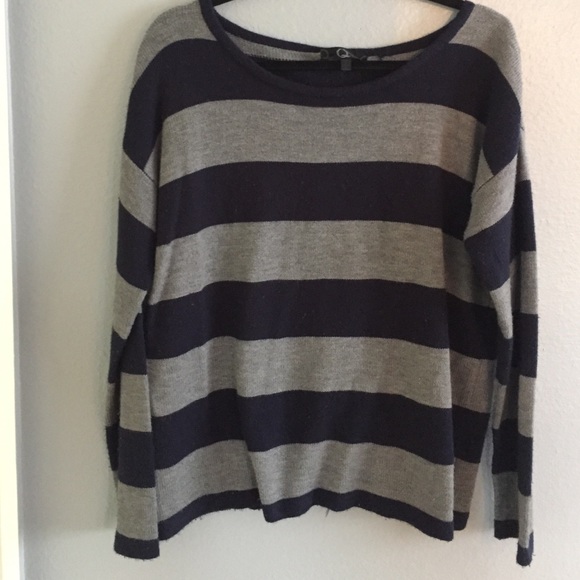 gray and navy striped sweater