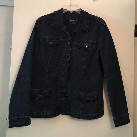 Dark denim jacket w/black beading