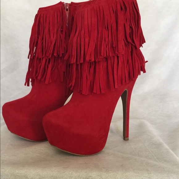 New Trendy Red Fringe Bootie