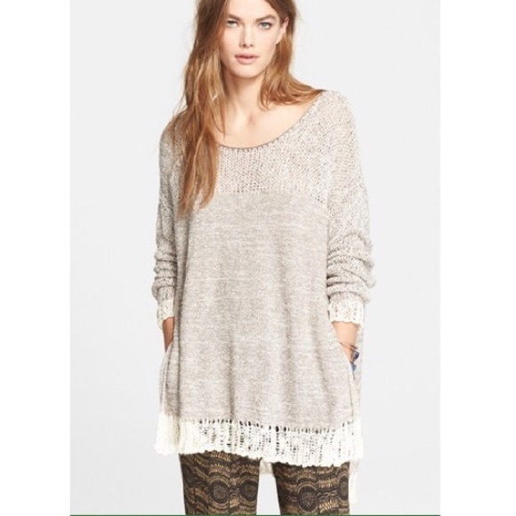 Free People Crochet Knit Hem Sweater - Picture 2 of 4