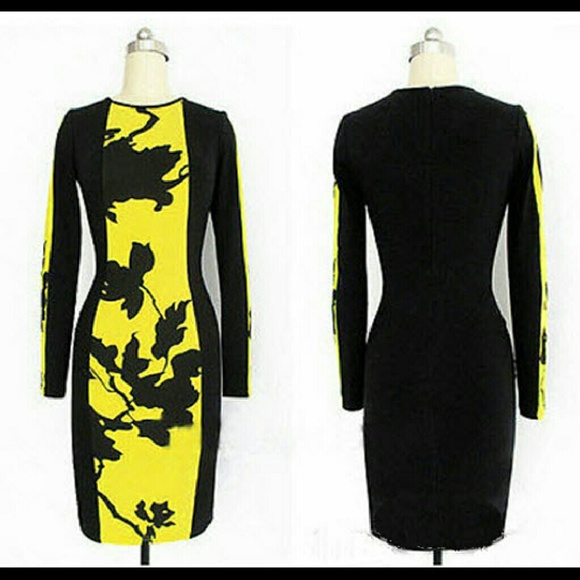 Black and Yellow Silhouette Dress - Picture 2 of 3