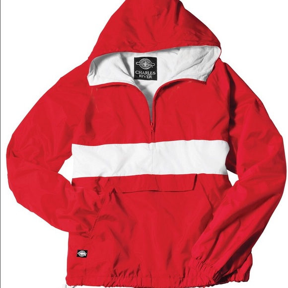 Charles River Pullover Rain Jacket Red/White