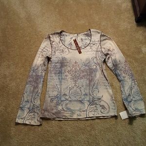 Long sleeve embellished print top NWT