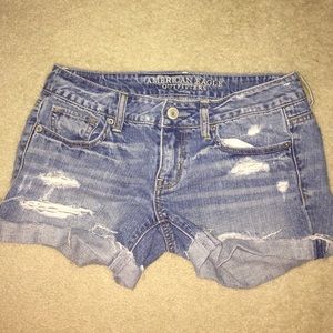 Distressed denim shorts