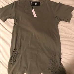 After Party by Nasty Gal Olive Green Ripped Tee