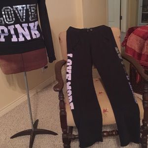 Pink Victoria Secret- Black Sweat Pants Love More