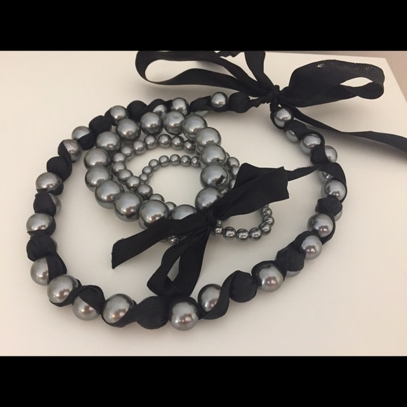 Grey/ black bead necklace and bracelet