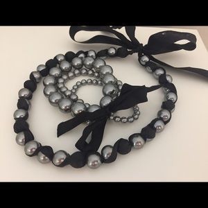 Grey/ black bead necklace and bracelet