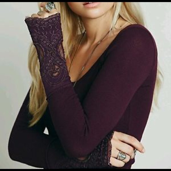 Free People Lovely Lady Lace Cuff Thermal- Large