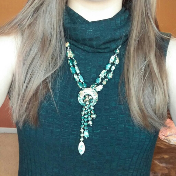 Dark Green and Tan Beaded Necklace