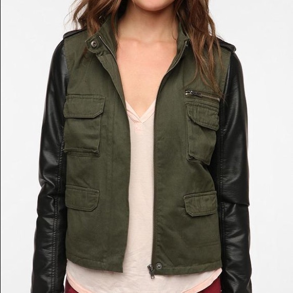 UrbanOutfitter Leather Sleeve Surplus Jacket XS