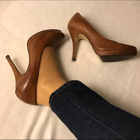 Tan / camel leather 4' heels - San Marina-Size 7/8