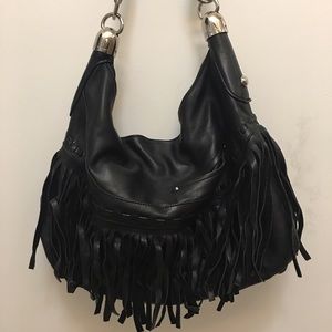 Leather Handbag, black fringe