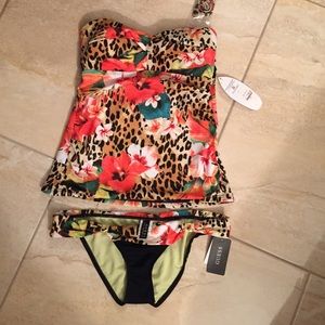 GUESS XS bathing suit floral animal print NWT
