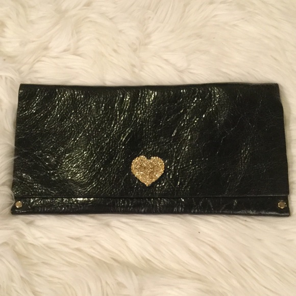 Black Patent Clutch w/Gold Heart Closure and Studs