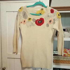 Anthropologie wool and angora embroidered sweater